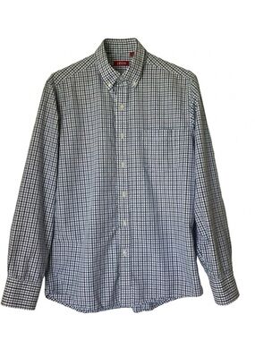 IZOD Checkered Button Down Collared Shirt, Men’s M, Blue White